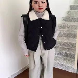 솔저스여성 가을 겨울 따뜻아가일 체크 패딩 퍼 칼라 조끼 OPH4