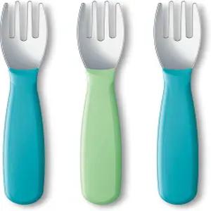 NUK 키디 커틀러 포크 내구성이 뛰어난 스테인리스 스틸 BPA 및 라텍스 프리 18개월 이상 3팩