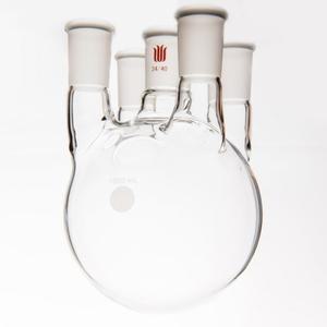 SYNTHWARE 스트레이트 5 구 둥근 바닥 병 500mL-5000mL 무거운 고강도 붕규산염 유리 플라스크