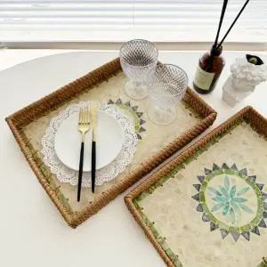 [하프클럽/]라탄트레이 수제품 라탄소품 1세트(2p)베트남 자개쟁반