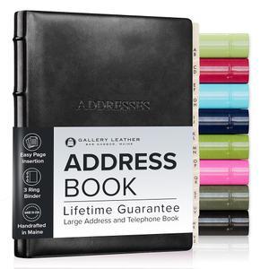 [미국배송] 최대 480개의 알파벳 탭이 있는 갤러리 가죽 대형 주소록 노트북 하드커버 전화 및 주소록 - 9X7 데스크 주소 아카디아 블랙