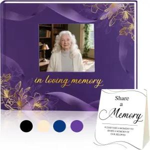우아한 장례식 방명록 - 사진 슬롯이 있는 사랑의 추억 330개 항목 9 x7.5 보라색