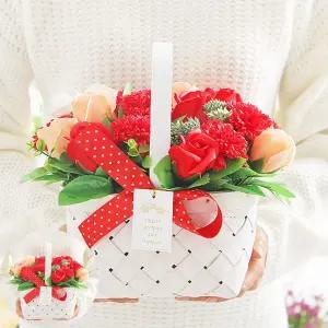 생신선물 화이트 비누꽃 직사각 카네이션 바구니 레드 어버이날