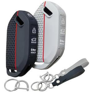 [미국배송] 2023년형 런즈이 2PCS 실리콘 스마트 키포브 2024 기아 텔루라이드 커버 5개 버튼(블랙/그레이)