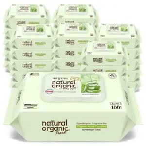 네츄럴오가닉 아기물티슈 퓨어 알로에베라 플레인 스마트캡형 100매 30팩