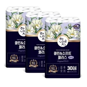 한예지 페르니 클린 소프트 3겹 천연펄프 화장지 30m 30롤 3팩
