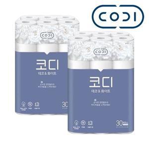 [NS홈쇼핑]코디 천연펄프 데코앤화이트 3겹 두루마리휴지 화장지 30M 30롤 X 2개..