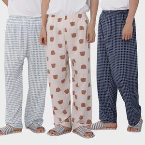 남성 남녀공용 포포면 9부 잠옷 파자마 여성 린넨 여름 체크 곰돌이 바지 팬츠 주니어 학생 홈웨어 실내복