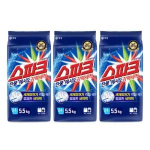 애경 스파크 분말세제 리필 5.5kg-3개 세탁세제 가루세제 빨래 일반드럼 겸용