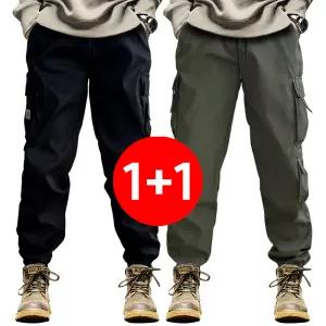 볼도그레 남성 카고 조거 바지 밴딩 허리끈 조커 팬츠 멀티 포켓 작업 등산 낚시