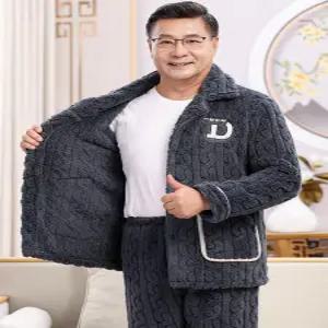 남자 겨울 극세사 수면잠옷 세트 가을 보온 홈웨어 중년용