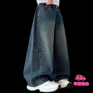 여아 데님 청바지 가을 겨울 두꺼운 플리스 와이드 레그 캐주얼 팬츠 패셔너블 중대형 어린이 통합 벨벳