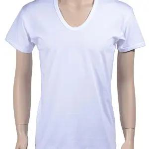 트라이 순면 백색 U넥 반팔 T셔츠 티셔츠 상의 쿨 라운드 패션 상의 심플