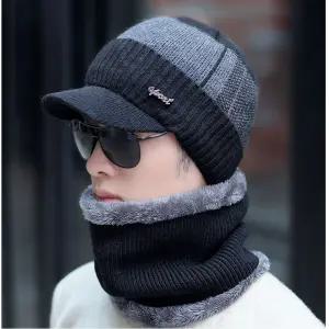 몽빠라디 남성 겨울 방한모자 넥워머 세트, 등산 골프 귀마개 모자