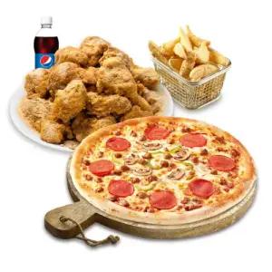 [피나치공] 뿌리공피치세트L(콤비네이션피자L+뿌리공치킨(뼈)+리얼웨지버터갈릭+디핑소스+콜라1.25L)