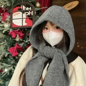 니트 후드 바라클라바 따뜻한 목도리-여성 겨울 방한 모자 목도리 겸용