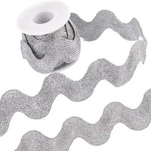 GORGECRAFT 1인치 메탈릭 릭 랙 트림 실버 RIC 5야드 릭랙 지그재그 레이스 웨이브 리본 굽힘 프린지 DIY
