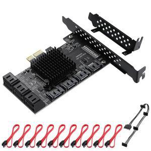 Mzhou 10포트 SATA III PCIe 확장 카드 - ASM1166 칩셋 포트당 6Gbps - PCIe x1에서 10배 SATA 3.0 어댑터 - 데스크톱 PC NAS 서버용 핫 스왑 - 플러그 앤 플레이 지원 드라이버 필요 없음