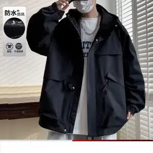남자 바람막이 점퍼 잠바 트렌치코트 야상 사선지퍼 블랙 코트 추동 캐주얼 루즈핏 재킷 BE4