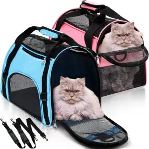 클라이시 2pcs 반려동물 캐리어 고양이용 소프트 사이드 여행용 작은 개 토끼 강아지 고양이(S 핑크 블루)