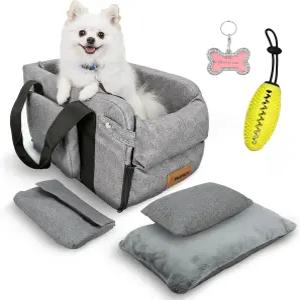 소형견 및 강아지를 위한 PawCruze 센터 콘솔 개 카시트 - 안전 목줄 접이식 디자인 양면 쿠션 강아지