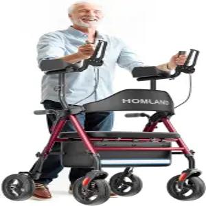 시니어용 업라이트 워커 조절 가능한 패딩 팔 지지대와 시트가 있는 스탠드업 롤레이터 모든 지형에 적합한