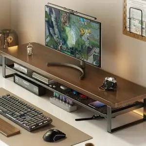 와이드 철제 모니터받침대 사무실 원목 모니터선반