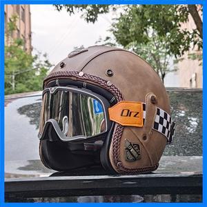 레트로 오토바이 헬멧 PU 가죽 오픈 3/4 헬기 자전거 헬멧 CapacetDOT 인증