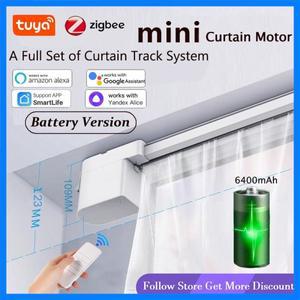 투야 지그비 스마트 미니 커튼 모터 배터리 6400mAh & 전동 커튼 트랙 레일 RF 리모컨 알렉사 얀덱스 앨리