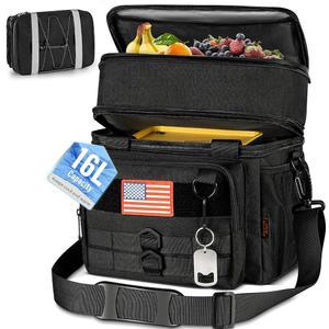 [미국배송] 남성용 DESING WISH 16L 단열 도시락 여성용 누수 방지 확장 가능한 사무실 캠핑 피크닉 여행용 다층 헤비 듀티 전술 가방 (블랙)