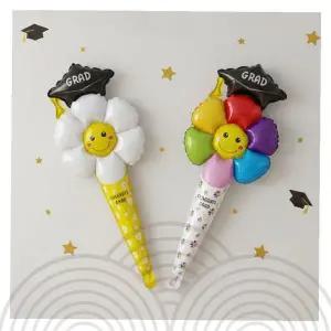 졸업식 축하 풍선 스틱 꽃다발 모양 학사모 장식 응원봉 기념품 선물용 파티 이벤트 벌룬