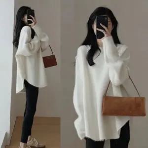 여성 루즈핏 데일리 긴팔 라운드넥 클래식 롱 니트 (KYR-WFGUT0U)