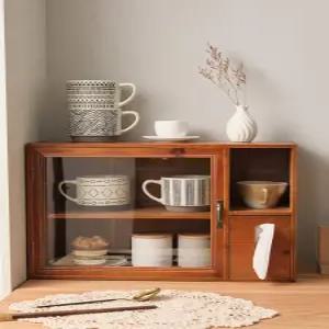 엔틱 원목 주방 그릇장 빈티지 컵 유광 진열장 유리