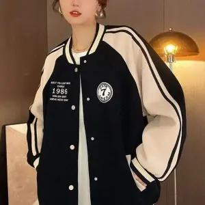 겨울스타일 유니크한 프린팅 베이직 야구 점퍼 배색 여성 (WFK9JZF)