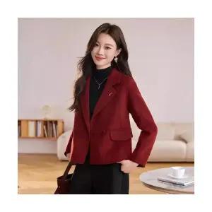 무천도사 여성 여친 정장 자켓 양복 칼라 양면 울 숏 모직 코트 가을 겨 KKE4