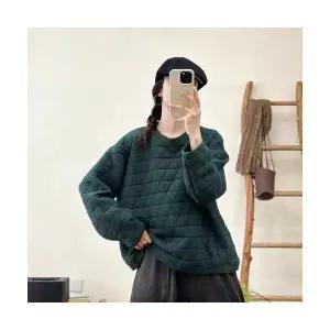 EAMT 여성 패딩 퀼팅 맨투맨 겨울 빈티지 라운드 풀오버 기모 톱 YJ4