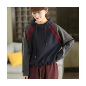 EAMT 여성 니트 면 기모 맨투맨 겨울 배색 후드 도톰 풀오버 보온 상의 YJ4