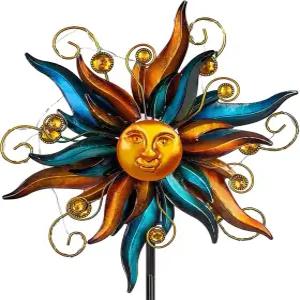 베오가든 가든 태양광 풍력 스피너 태양 야외 금속 조각 마당 아트 데코 파티오 잔디밭 및 정원