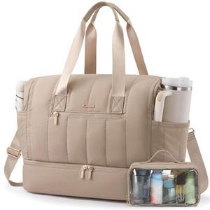 LOVEVOOK 퍼퍼 위켄더 더플백 42L, 신발수납 기내용 여행 출산 병원용 토일레트리 포함 2종 세트