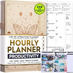 시간별 플래너 - 날짜 미정 주간 및 월간 생산성 향상을 위한 12개월 여정 감사 저널 라이프 오거나이저