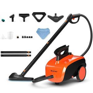 19개의 액세서리가 장착된 코스트웨이 다목적 스팀 클리너, 헤비 듀티 가정용 스티머 무화학 청소기, 카펫, 바닥, 창문 및 자동차용 1.5리터 이중 탱크 롤링 오렌지+블랙