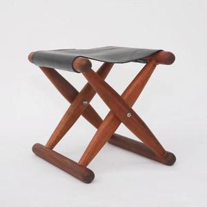 접이식 캠핑 스툴 원목 가죽 휴대용 시트 26 하이킹 백패킹 HIGH