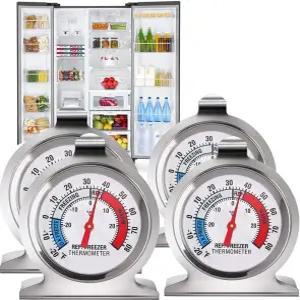 스테인리스 스틸 냉장고 온도계 4팩 - 가정 주방 레스토랑용 빨간색 표시등이 있는 대형 다이얼 냉동고