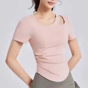 여자 4컬러 어깨펀칭 여름 반팔 요가 필라테스 상의 (WFKB3UR)