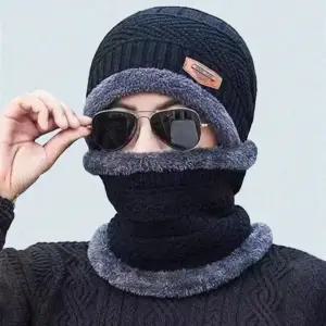 (색상 블랙)남성 겨울 털모자 넥워머 세트 라이더 방한 비니모자 기모워머