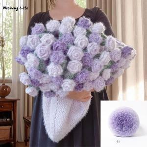 가을 겨울용 라이트 그라데이션 롱 스테이플 두꺼운 실 섹션 염색 컬러 수제 장미 꽃다발 재료 키트 초보자