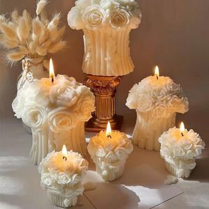 장미 꽃다발 양초 실리콘 몰드 DIY 꽃바구니 제작용 비누 석고 레진 캐스팅 홈 데코