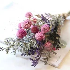 천일홍과 미스티블루 미니꽃다발/가을 조화 모루꽃다발 꽃장식 장미 납골당 리스 미니 넝쿨 코스모스 부케