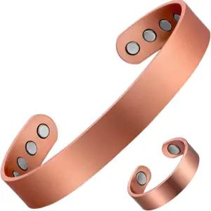 관절 를 위한 오리지널 순수 구리 자기 링 및 팔찌 세트 - 슬림 미니멀리스트 스타일 조절 가능 남녀용