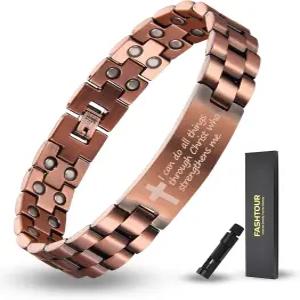 남성용 파슈투어 구리 마그네틱 크로스 브레이슬릿 - 초강력 사이즈 조절 도구 포함